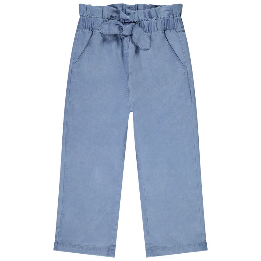 Pantalon large coupe paper bag pour fille - Bleu