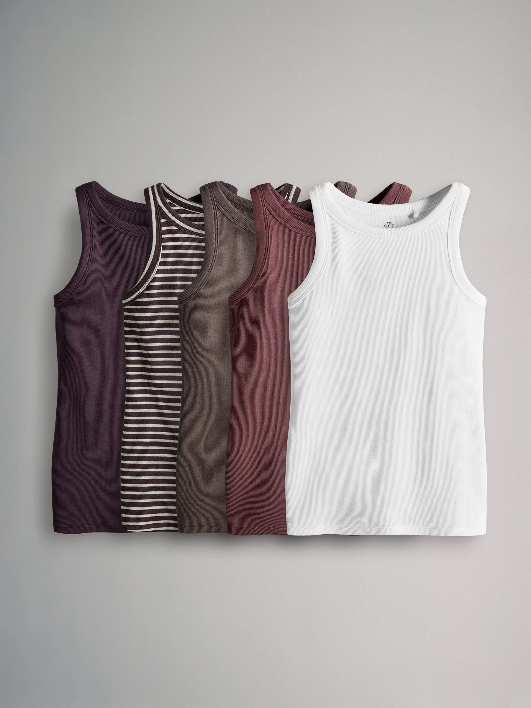 Paars/Strepen/Bruin/Roze/Wit - The Set 5 Pack Racer Ribbed Vests