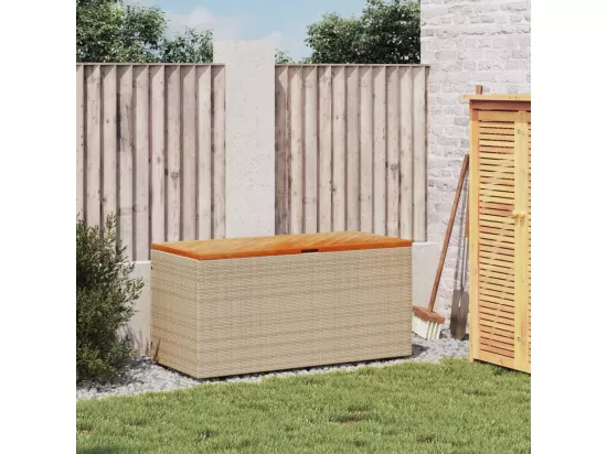 Boîte de rangement de jardin beige résine tressée bois d'acacia