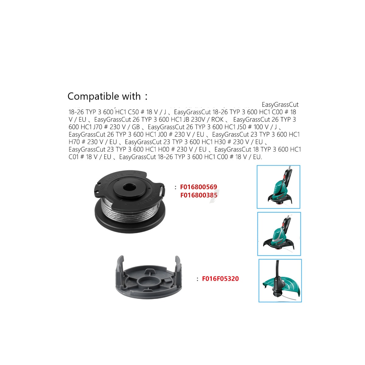 Trådsneller med trimmertråd for Bosch EasyGrassCut 18-230 gresstrimmer Sort