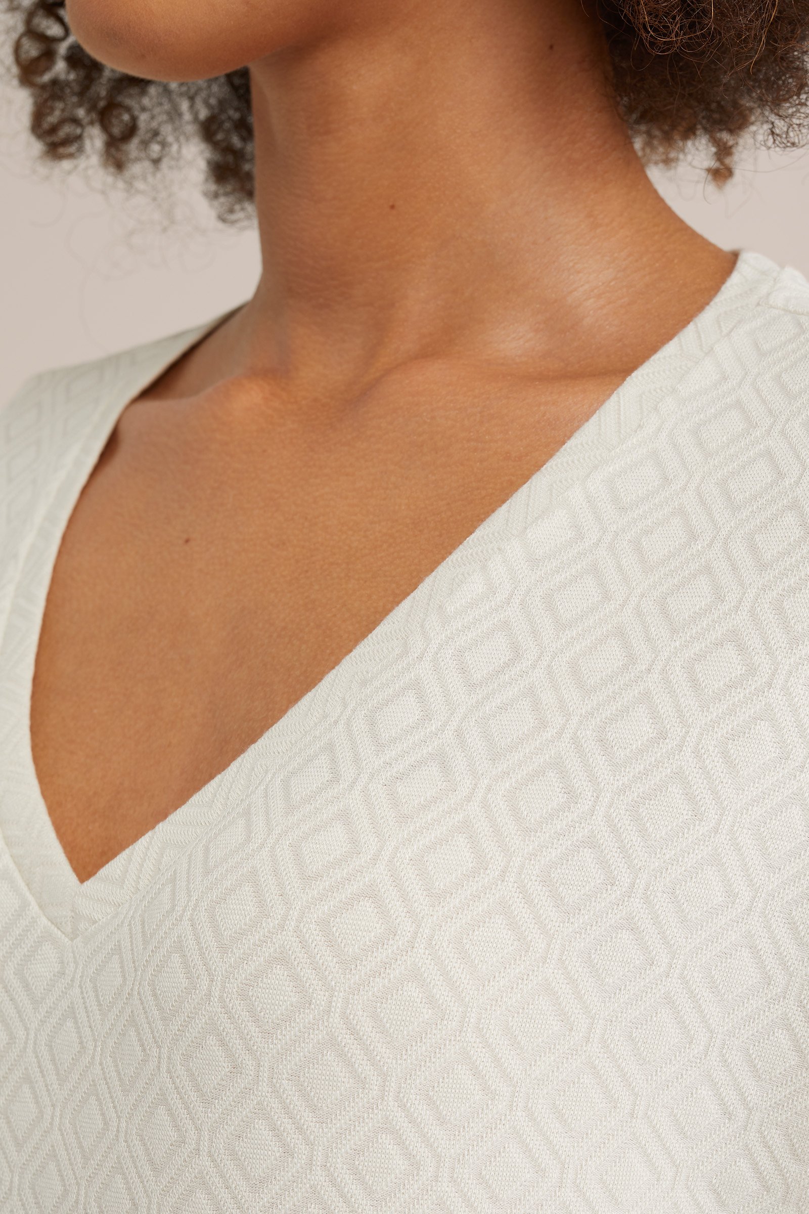 T-shirt met structuur WE Fashion Gebroken wit