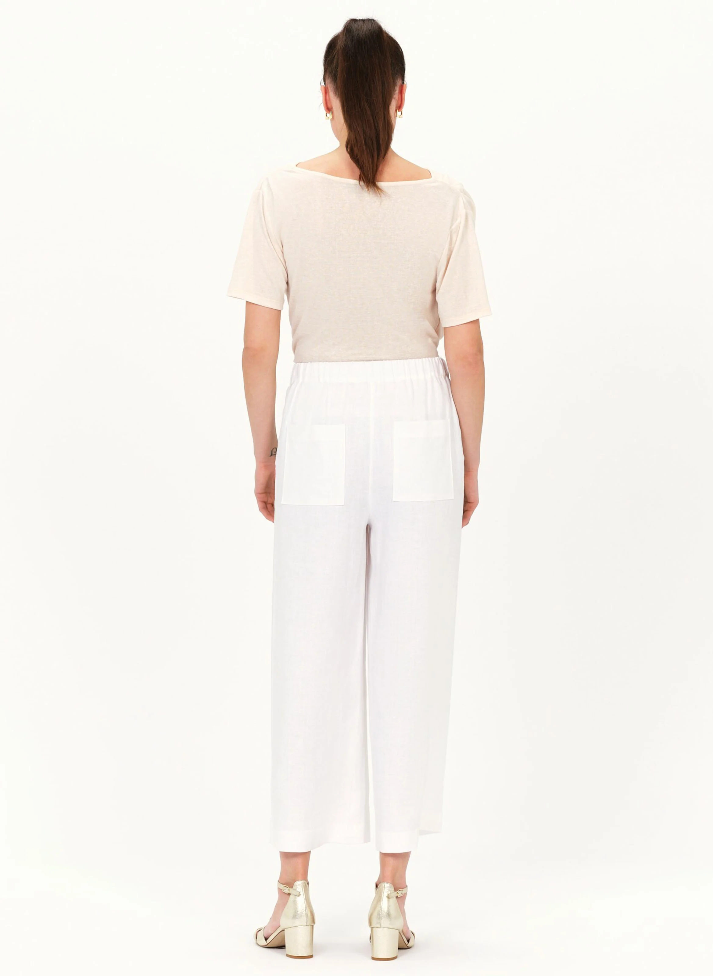 PANDI - Pantalon large taille haute en lin | Blanc