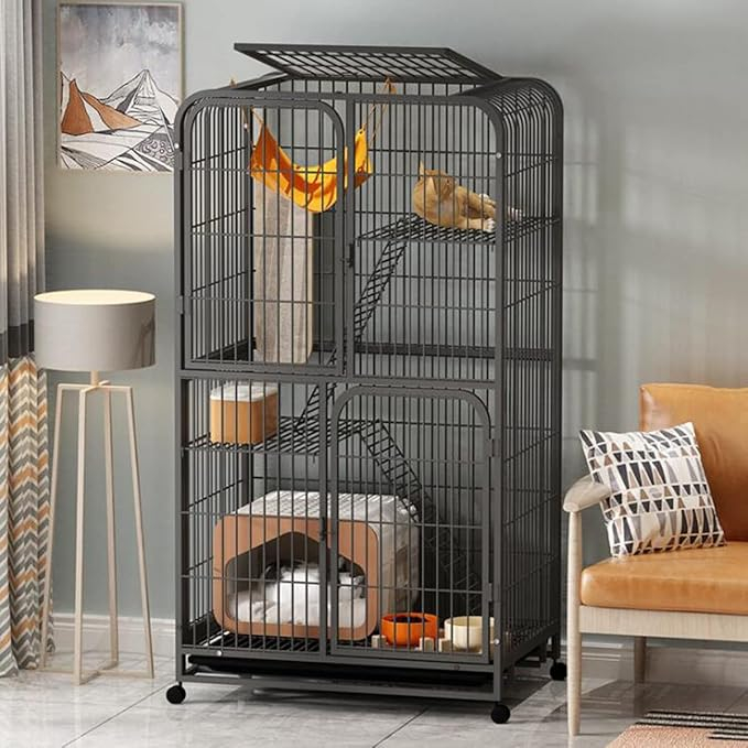 (137x77cm) Metall Nager Käfig Outdoor Gehege Haustier Gitter Laufstall inkl. Hängematte - Schwarz