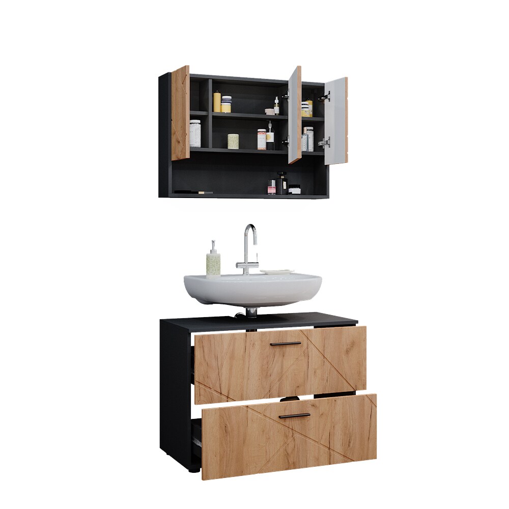 Vicco Badmöbelset Irma Anthrazit Eiche modern 80 cm Badezimmerschrank Badschrank Badezimmermöbel Waschtischunterschrank Spiegelschrank Schranktür Schrankfach Schrankschublade Ablage Aufbewahrung