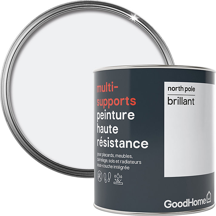 Peinture haute résistance multi-supports GoodHome blanc North Pole brillant 0,75L