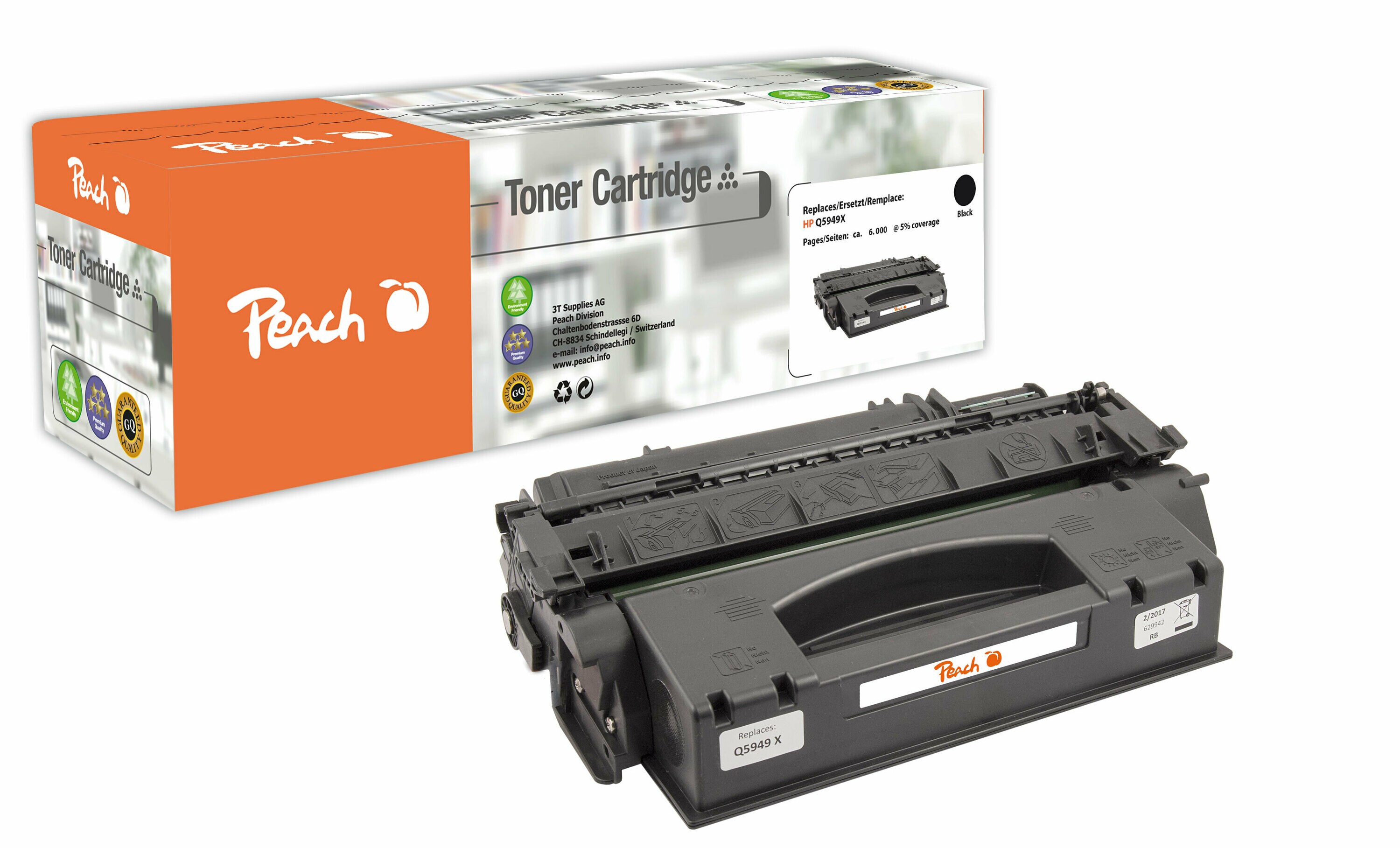 Peach HP 49 XBK Toner XL bk ersetzt Canon, HP No. 49X BK, CRG-708H, Q5949X für z.B. Canon ISensys LBP -3300, Canon ISensys LBP -3360 (wiederaufbereitet)
