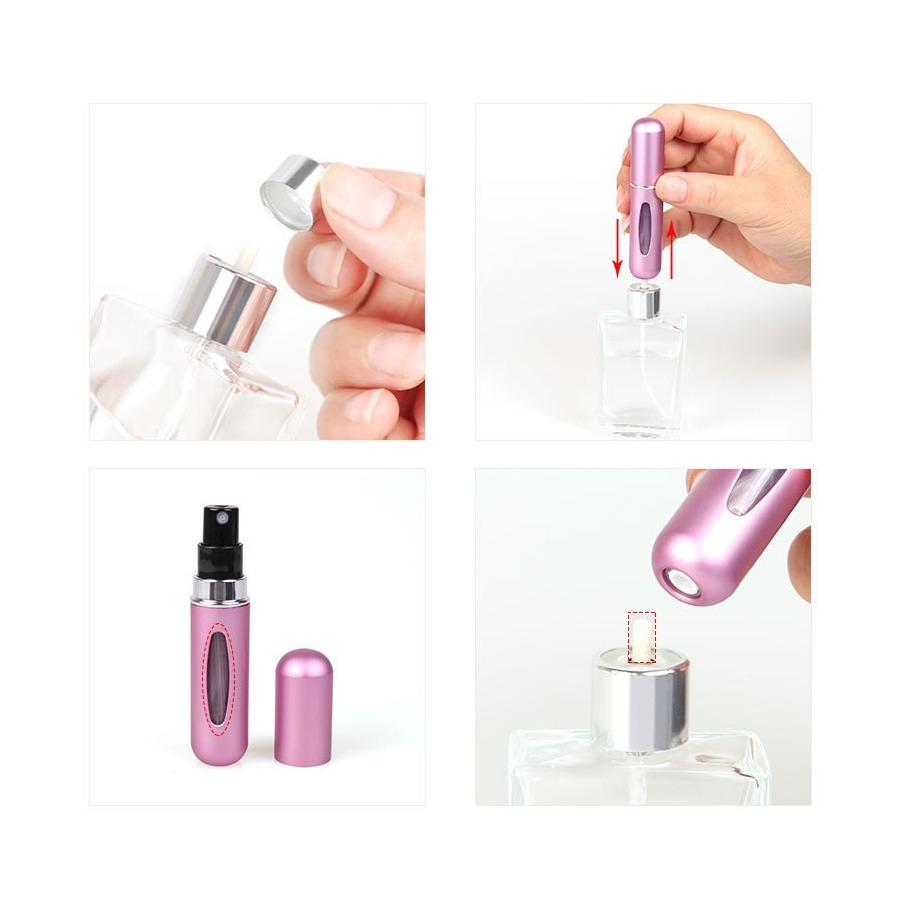 (3er Set) 5ml Mini Parfüm Zerstäuber Befüllbare Reise Sprüh Flasche mit Pumptechnik - Schwarz / Silber / Blau