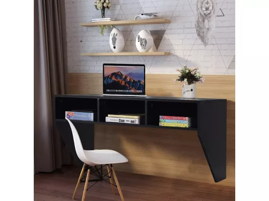 Bureau Murale avec 3 Etagéres de Rangement 108 x 53 x 52 CM Table pour, Étude, Cuisine, Bar, Etc. Noir