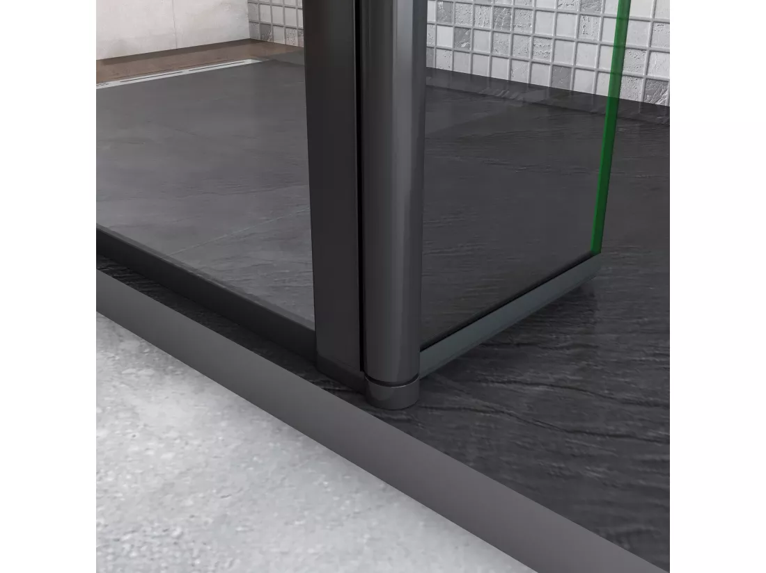 Paroi de douche fixe à l'italienne 100+40x200cm avec retour pivotant - Noir - avec barre de fixation 73-120cm en carré