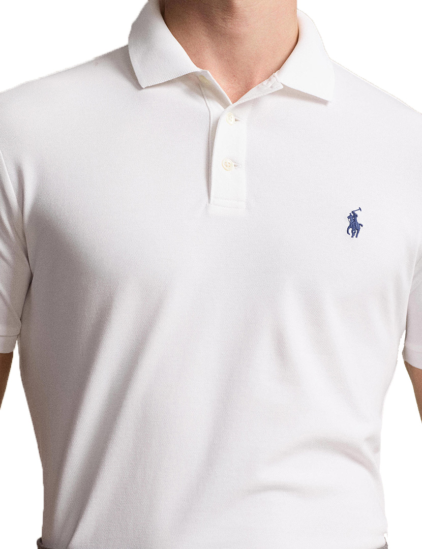 Slim Fit White Polo with Blue Logo