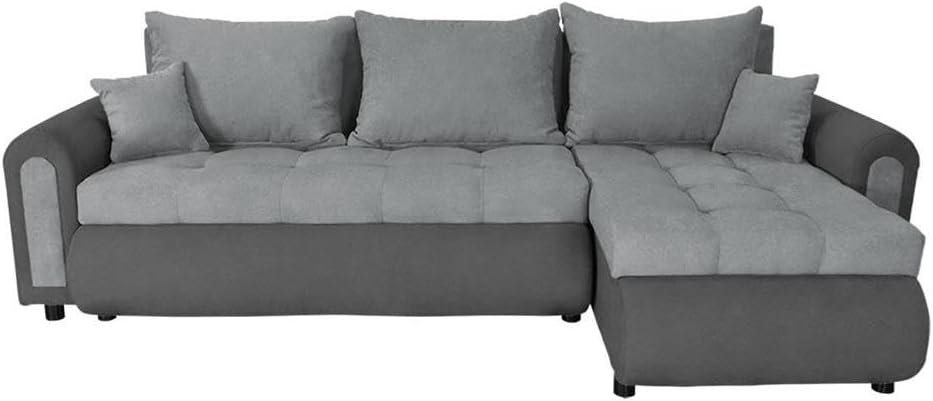 Romeo Ecksofa mit Schlaffunktion und Bettkasten – Modernes L-Sofa 3-Sitzer 232x143x80 cm – Komfortables Schlafsofa aus Premium Stoff Grau-Graphit, platzsparend & elegant fürs Wohnzimmer﻿