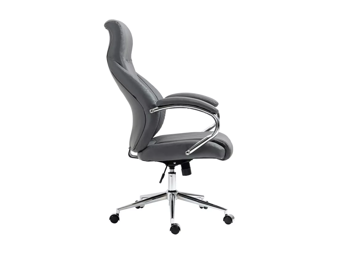 Chaise de bureau - Véritable cuir & Métal chromé - Gris - Wigan