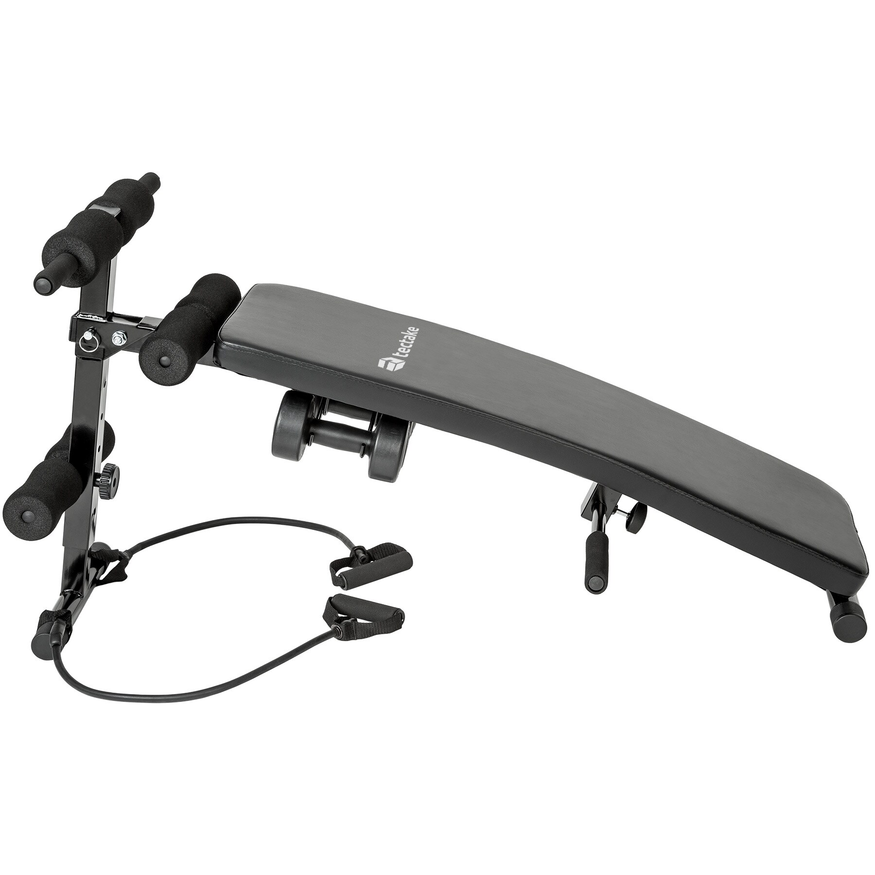 tectake® Sit-up Bank, 6-fach verstellbar, klappbar, rutschfeste Fußenden, inklusive 2 Hanteln und elastische Seile