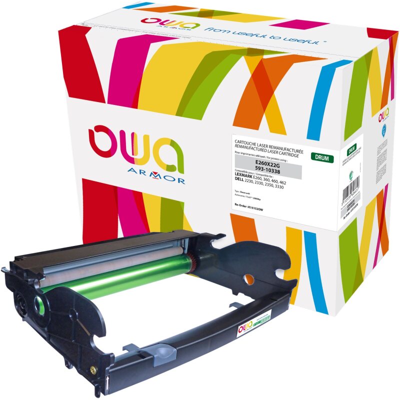 Tambour remanufacturé OWA - standard - Noir - pour LEXMARK E260X22G, DELL 593-10338
