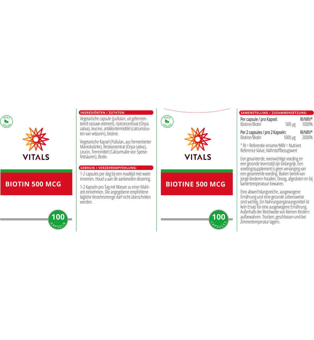 Vitals Biotine 500mcg (100 capsules)