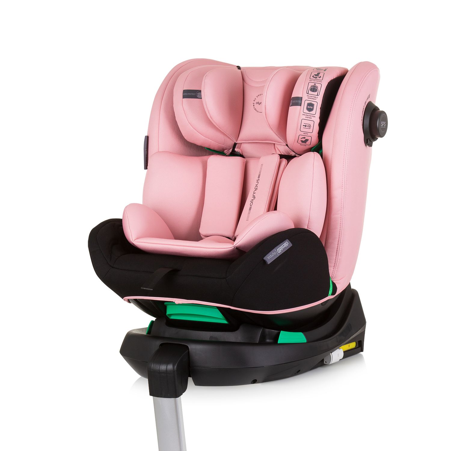 Chipolino Kindersitz i-Size Olympus (40-150cm) ISOFIX 360 Grad drehbar Stützbein rosa