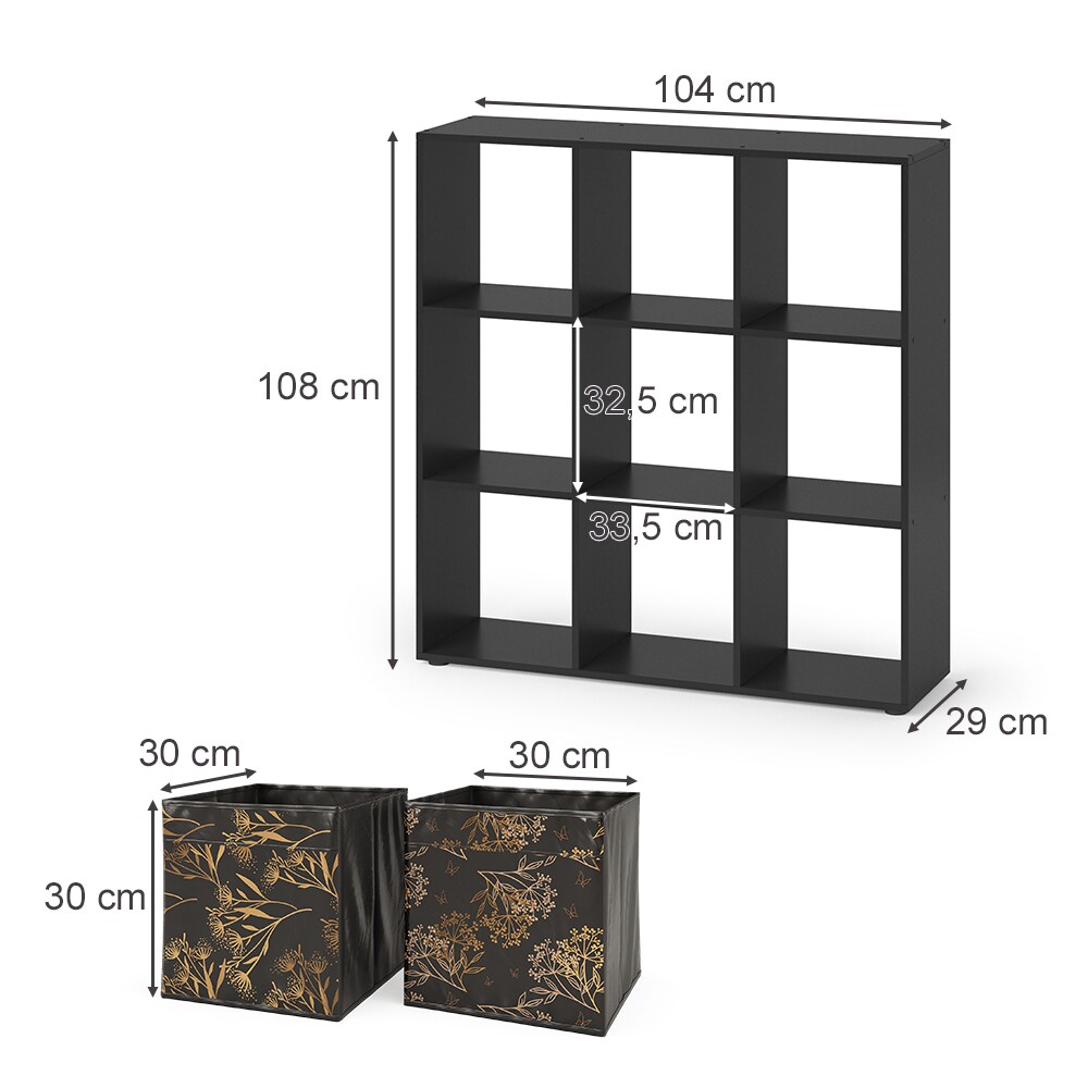 Vicco Raumteiler Würfelregal Standregal Nove Schwarz Faltbox Wohnzimmer Regal 104x108 cm modern Ablage 9 Fächer Dekoregal Ordnerregal Aufbewahrung