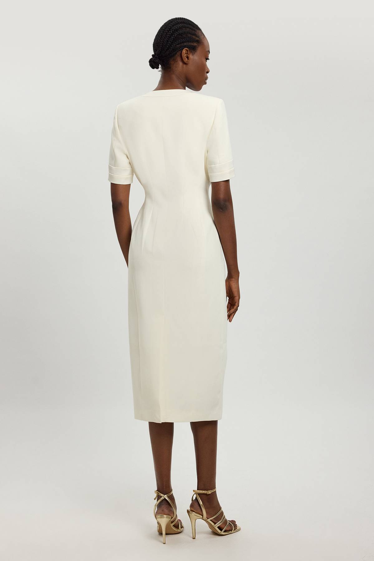 KarenMillen Robe Midi Ajustée À Manches Courtes En Satin Façon Smoking Petite