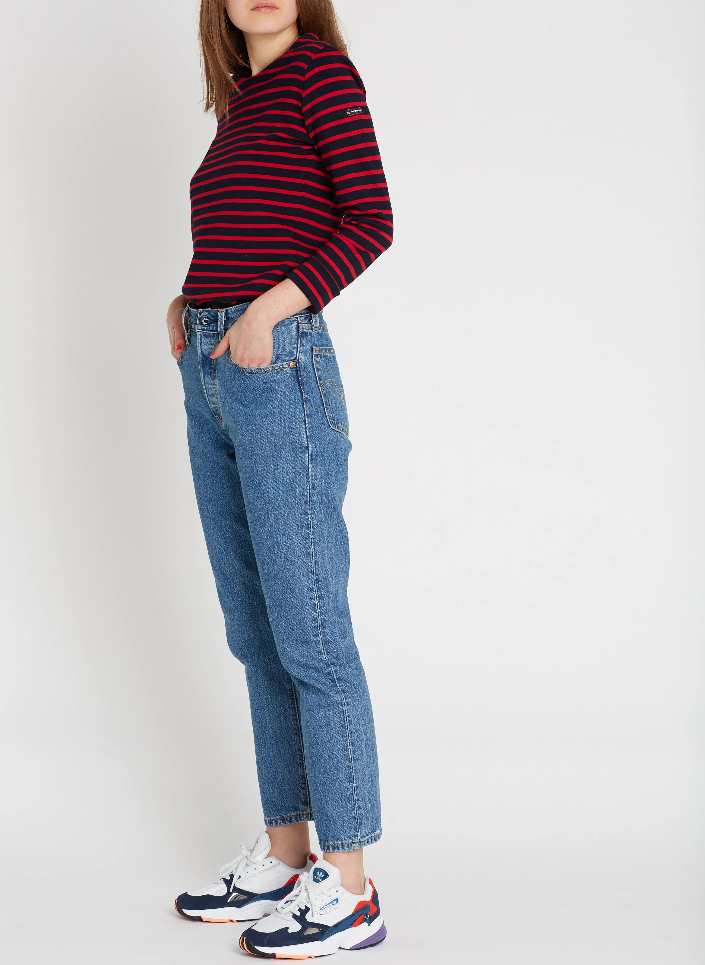 Marinière col rond en coton| Bleu