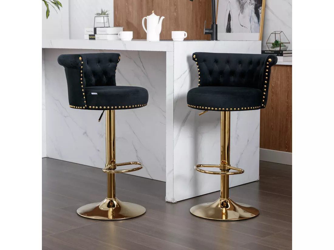 Tabourets de bar pivotants, chaises de comptoir réglables, avec repose-pieds pour la cuisine, la salle à manger,noir,2PC-SET