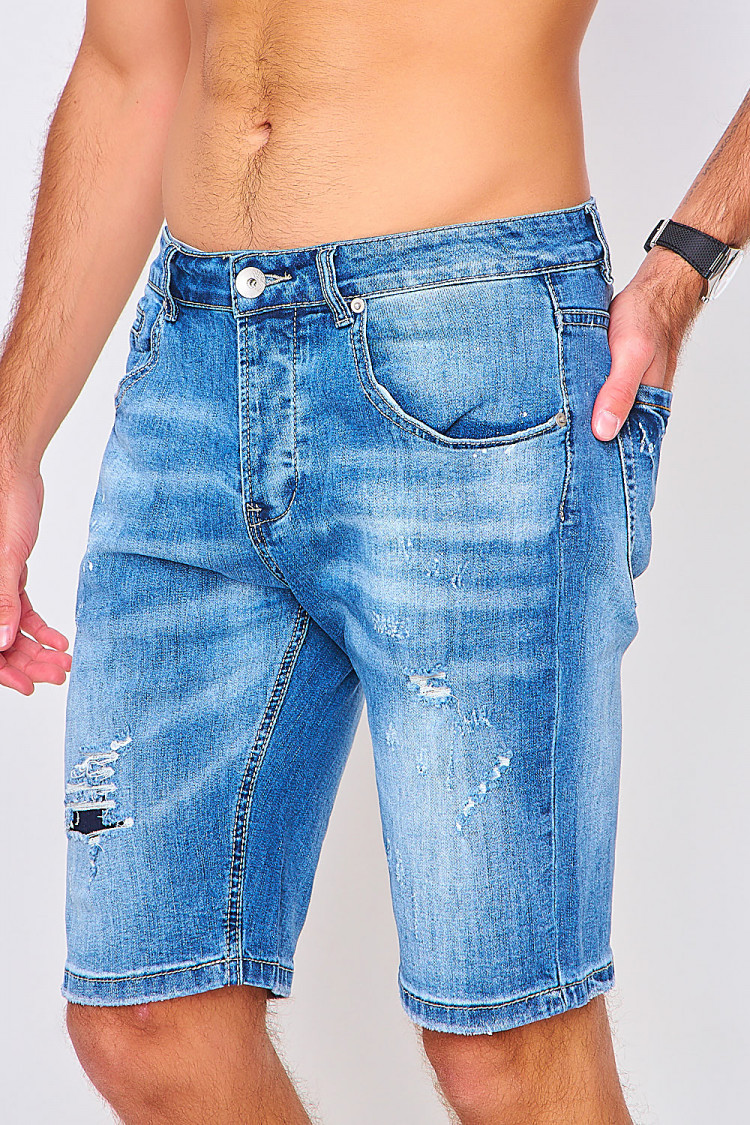 Bermuda bleu en jeans délavé