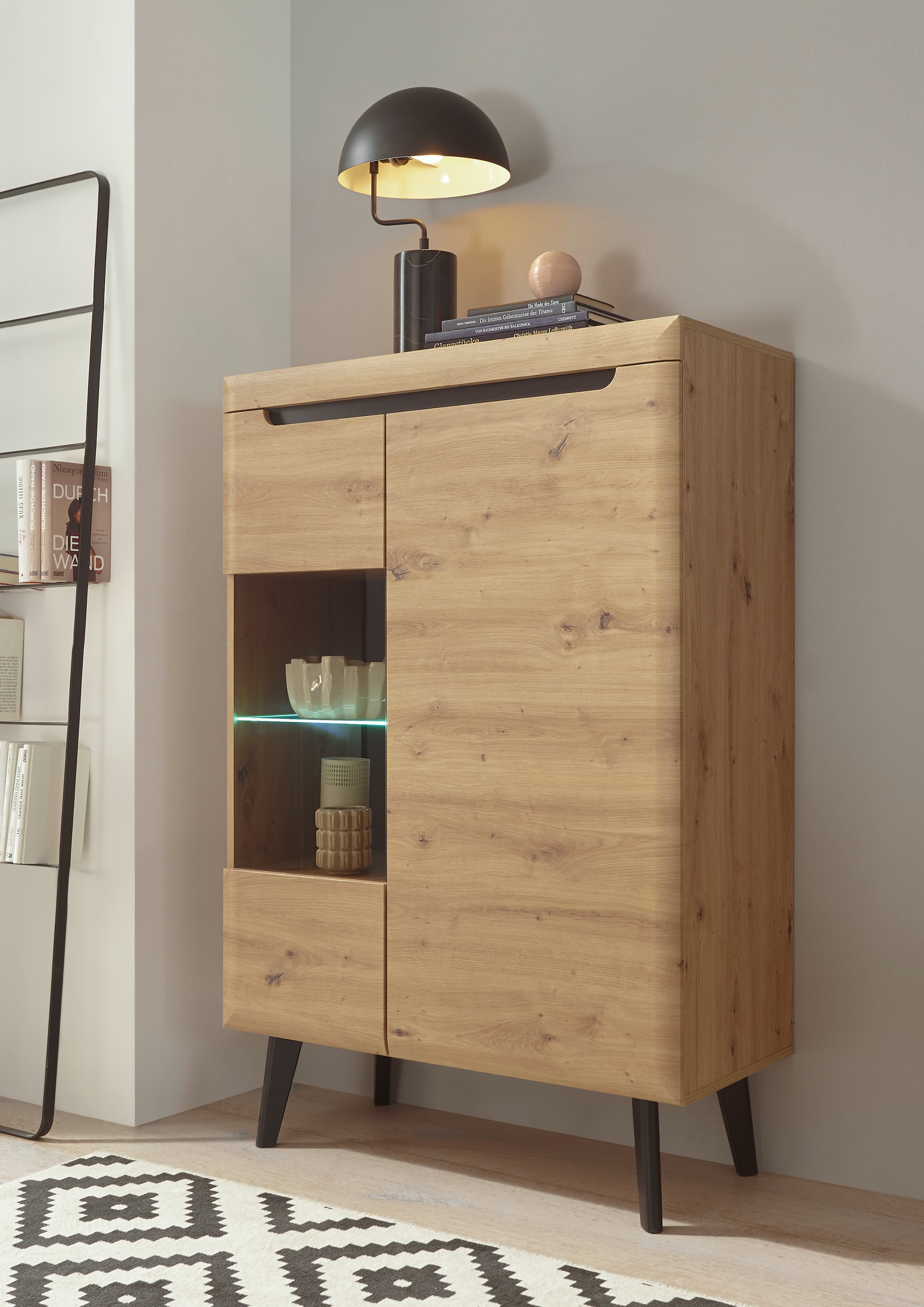 INOSIGN Vitrine »Torge, Hochschrank, Glasvitrine, Standvitrine, Vitrinenschrank« 1 Stk. tlg. in drei verschiedenen Farben verfügbar, Glastür & -boden, 90 cm breit