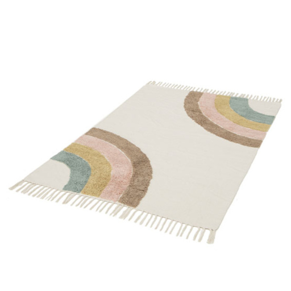 Tapis chambre d'enfant - arc en ciel - beige et pastel - 75 x 150 cm