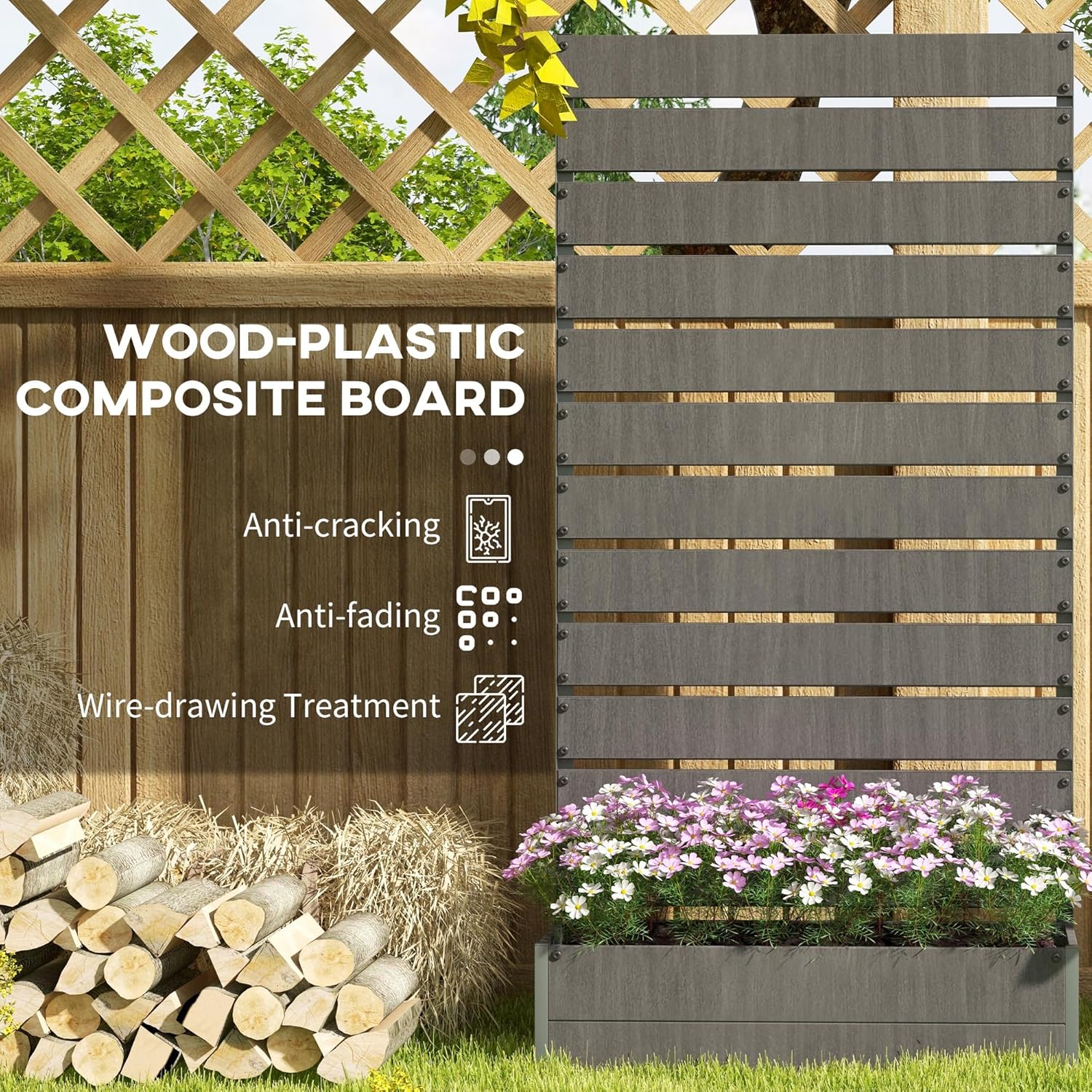 Outsunny Garten Pflanzkübel mit Rankgitter für Kletterpflanzen Reben Blumen Freistehendes Hochbeet für Garten Outdoor Terrasse Pflanzkasten mit Drainagespalt Dunkelgrau