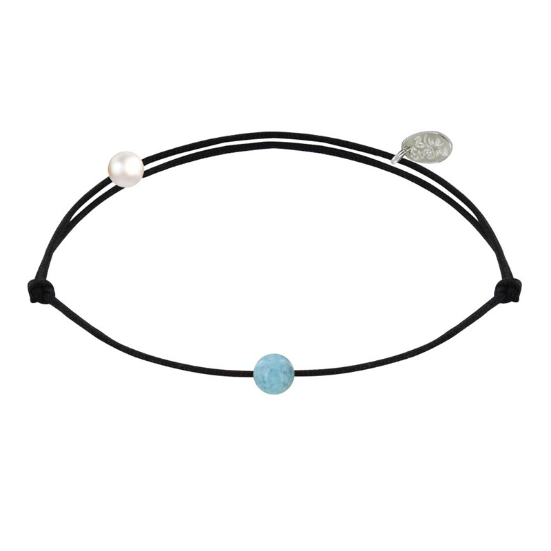 Bracelet Lien Petite Perle de Larimar - Noir