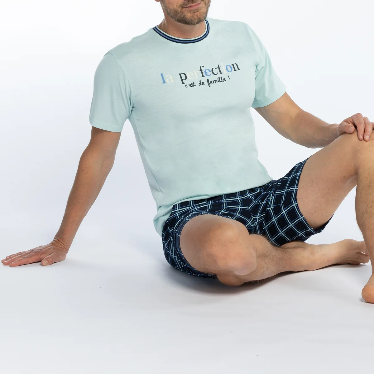 Pyjashort homme PERFECTION aqua/carreaux