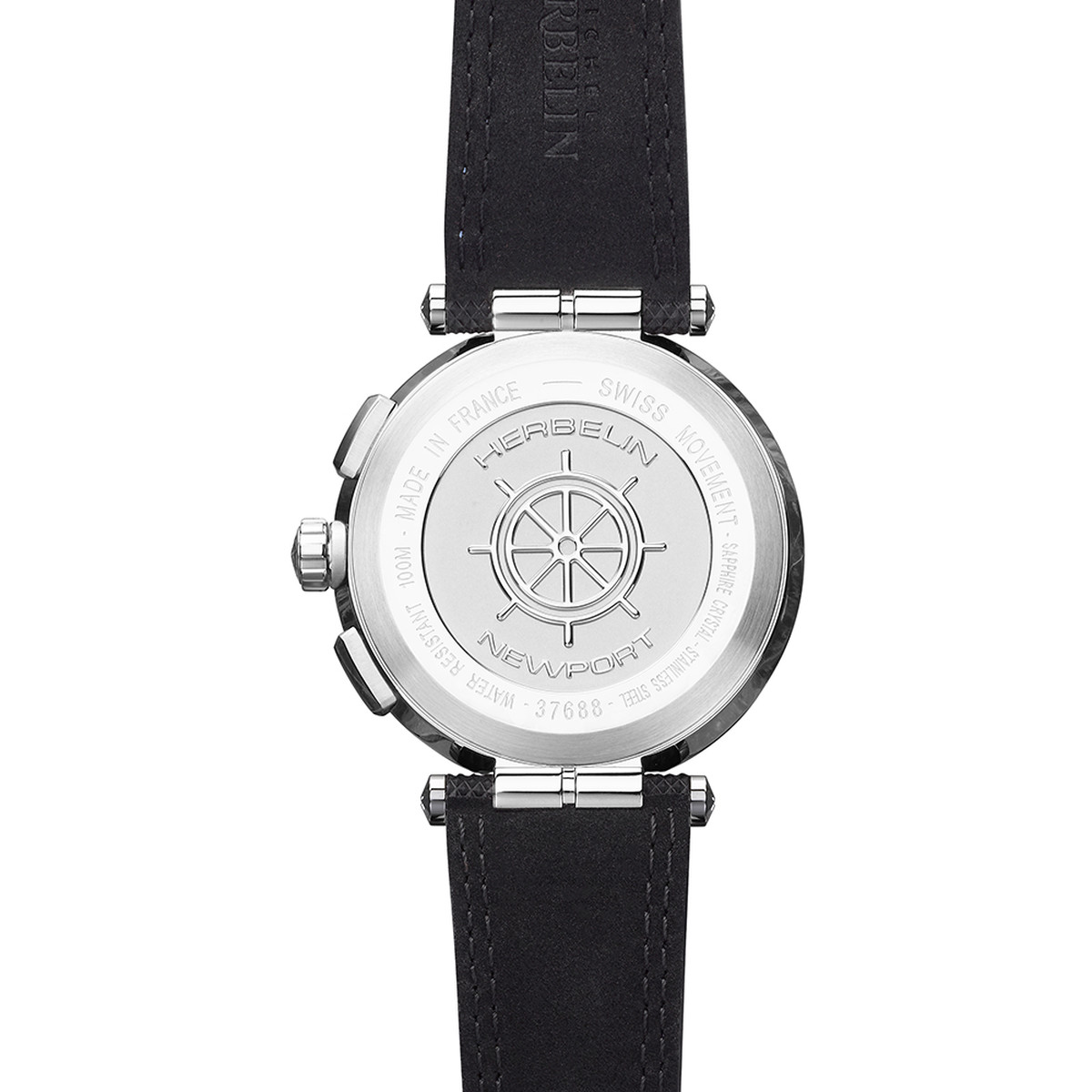 Montre HERBELIN Newport Chrono homme acier bracelet cuir noir