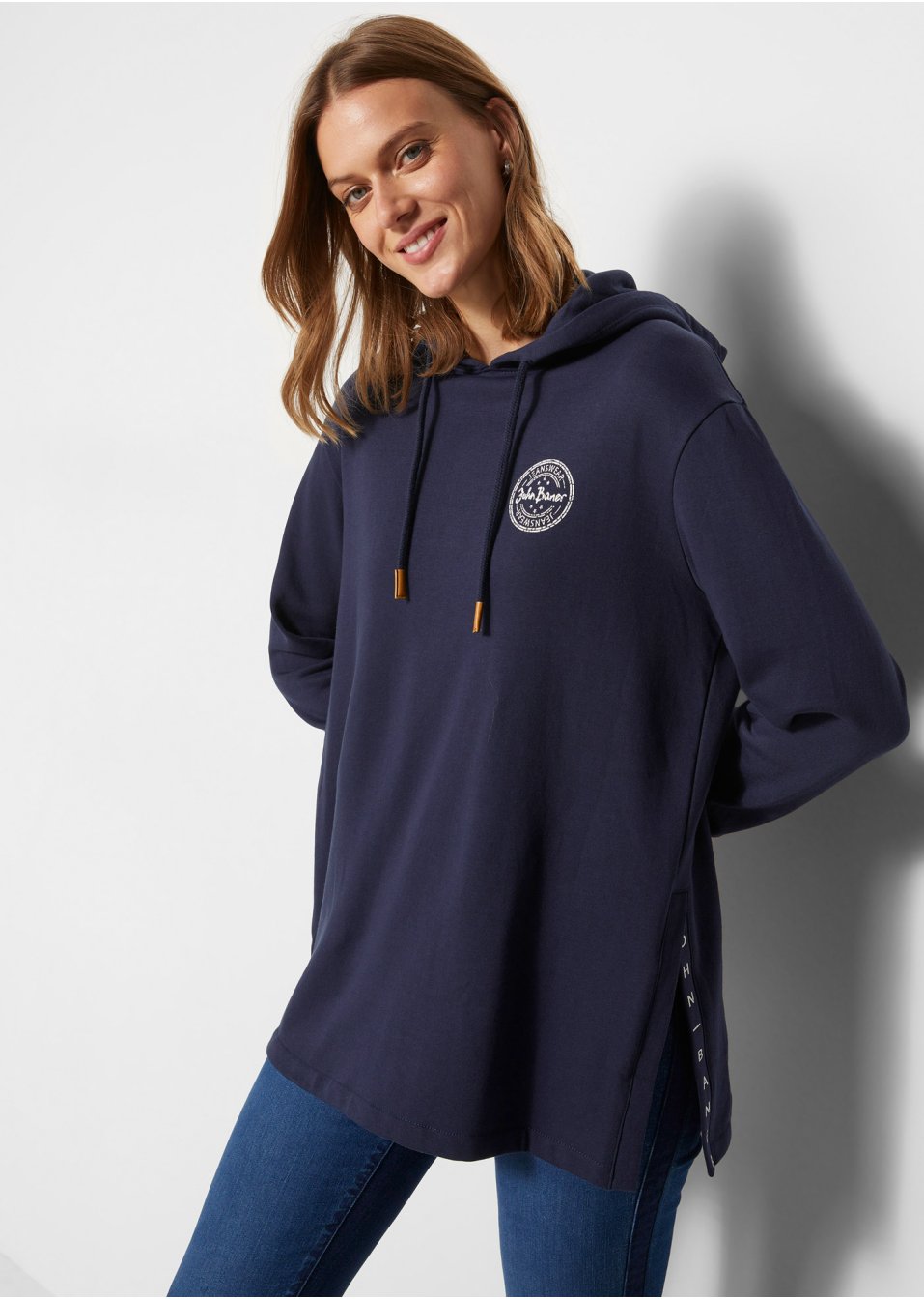 Sweat-shirt long à capuche avec fente