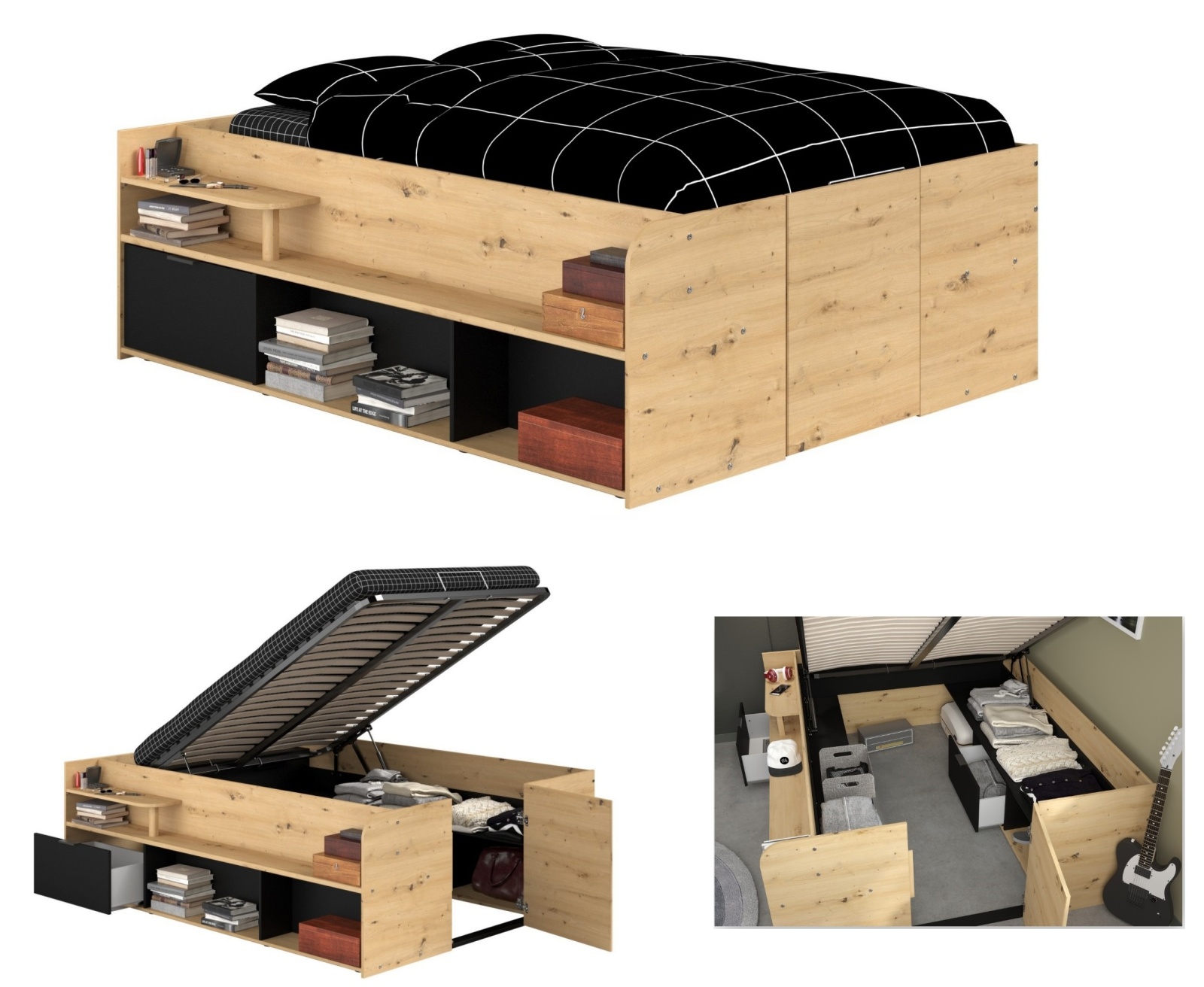 Hochbett TRAVEL - Artisan Eiche - 140x200 cm
