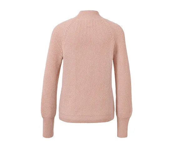 Strickpullover mit Stehkragen, rosé