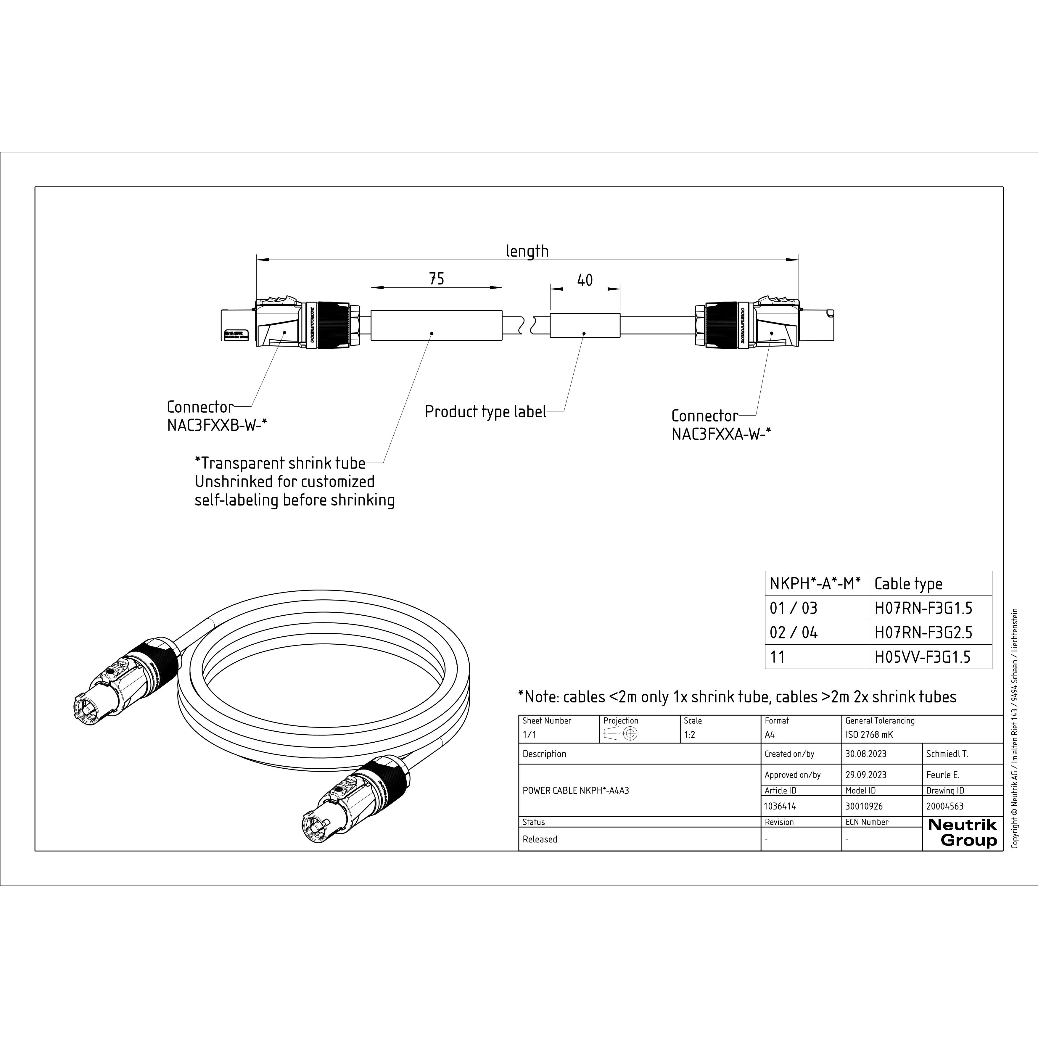 Neutrik NKPH01-A4A3 Power Cord 3x1.5mm² powerCON FXXA / powerCON FXXB 1.5m