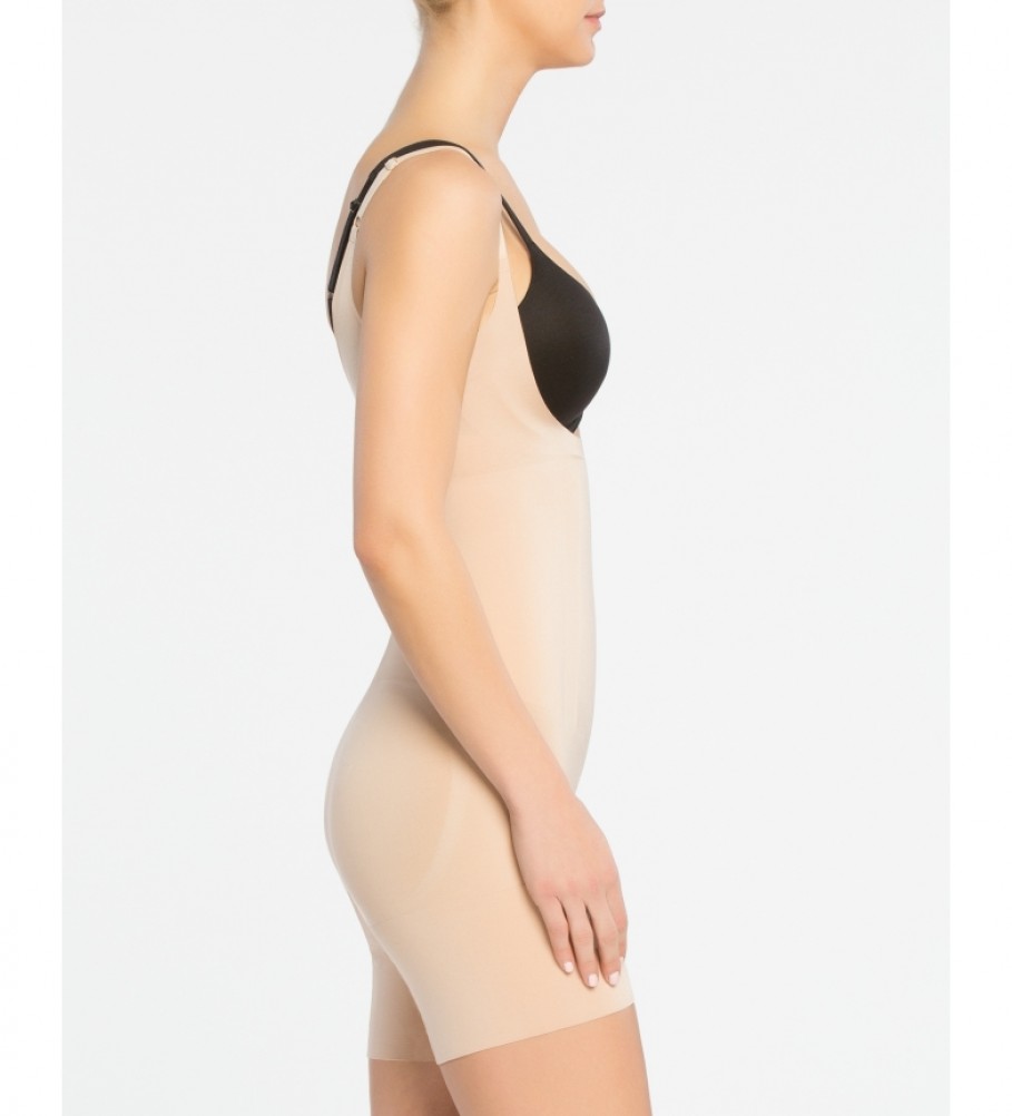 Cinta modeladora feminina SPANX com recorte abaixo do busto e pernas curtas. Modelo 10130R Nude Suave