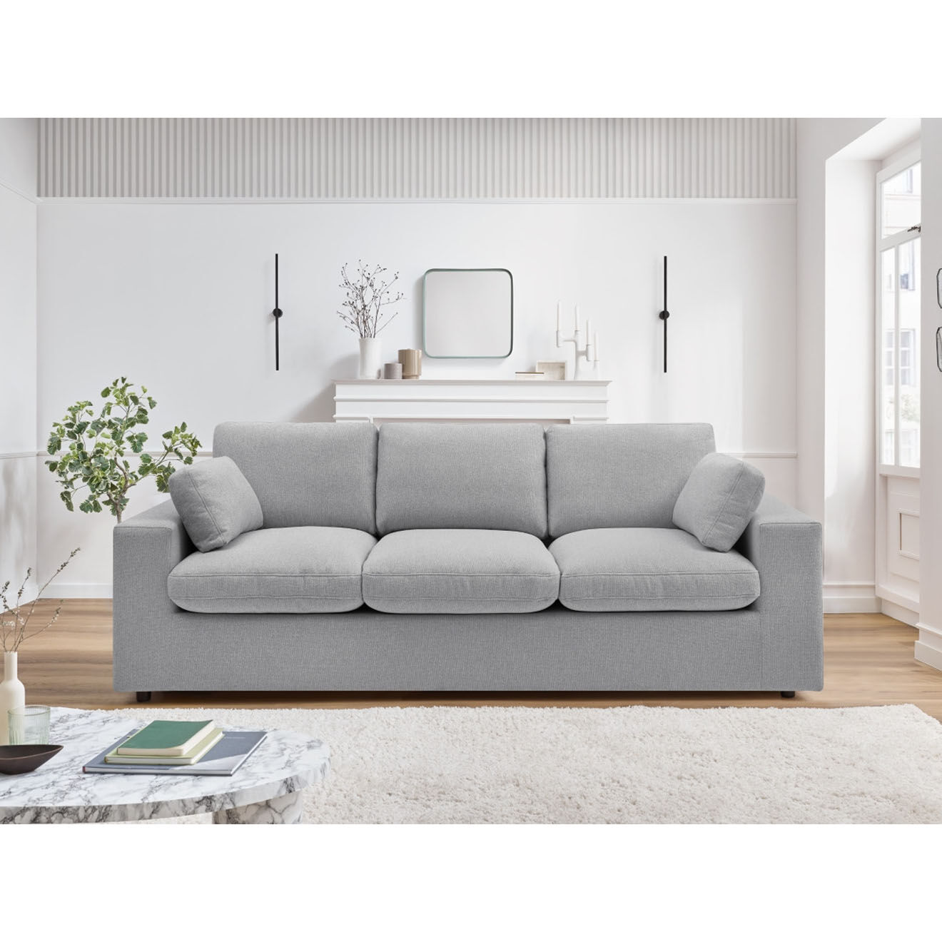 Bobochic Canapé compact belair gris clair - 220x93x80 cm
