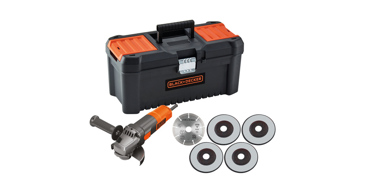 BLACK+DECKERBEG220KA5-QS 900W 125mm Haakse slijper met accessoires  (Oranje/zwart)