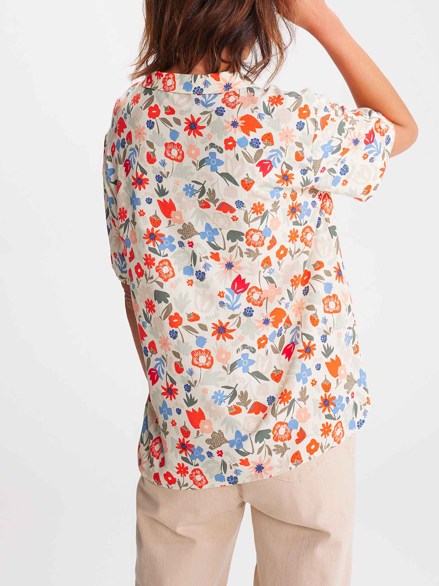 Chemise Femme A Fleurs Rouge et Bleu