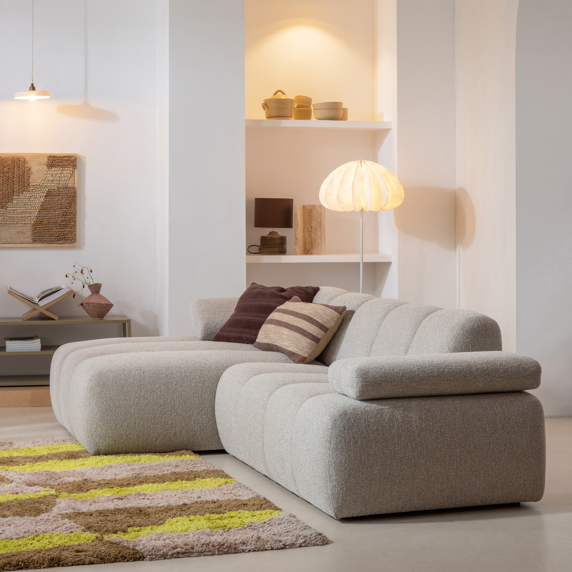Chaise Longue Mojo Mojo Chaise Longue Rechts - Bouclé - Geel/Bruin Melange