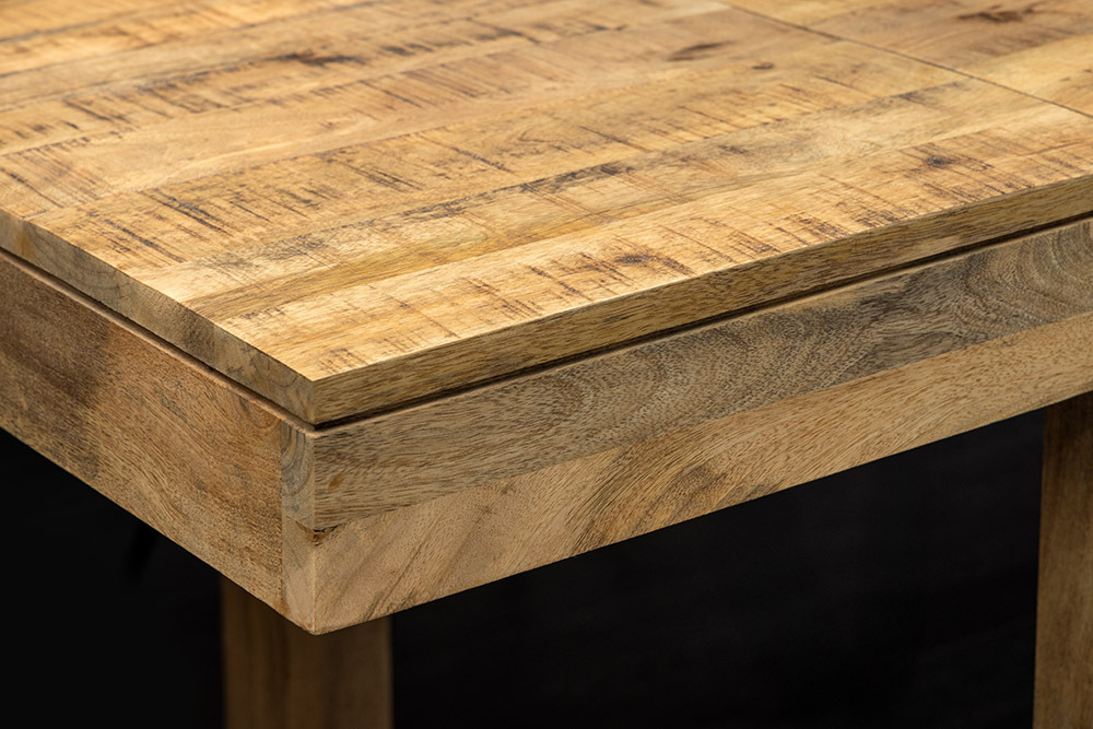Massiver Holz Esstisch PURE 120-200cm natur Mangoholz mit Ansteckplatten