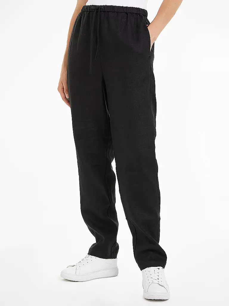 TOMMY HILFIGER Leinenhose Jogging Fit schwarz