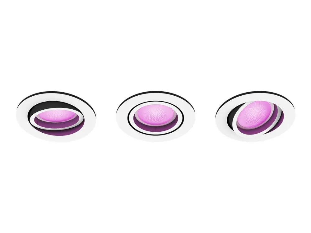 Philips Hue White and Color Ambiance Centura - Indlejret spotlys - LED-spot lyspære - GU10 - 5.7 W - klasse G - 16 millioner farver/varmt hvidt til koldt hvidt lys - 2000-6500 K - hvid (pakke med 3)