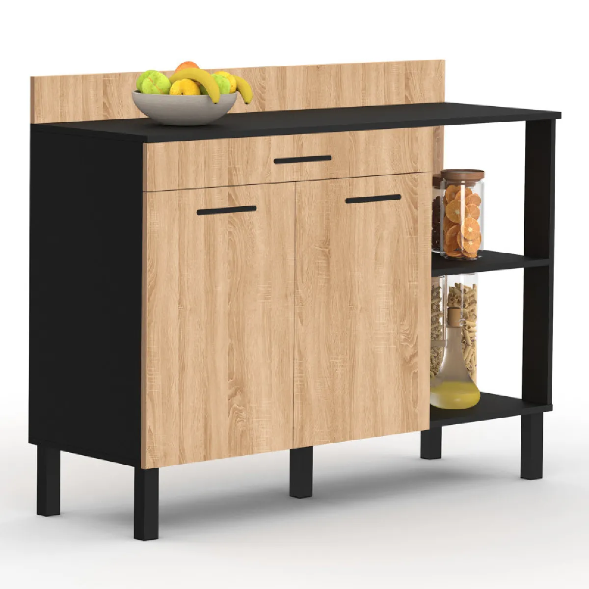 Idmarket Buffet CINA 120 cm Noir et Hêtre