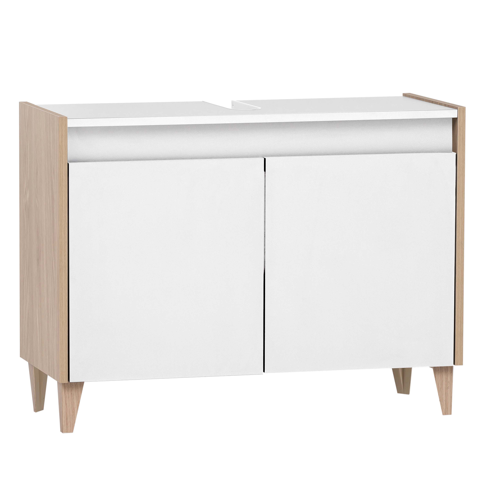 Waschbeckenunterschrank - perlweiß - Eiche hell - 80 cm