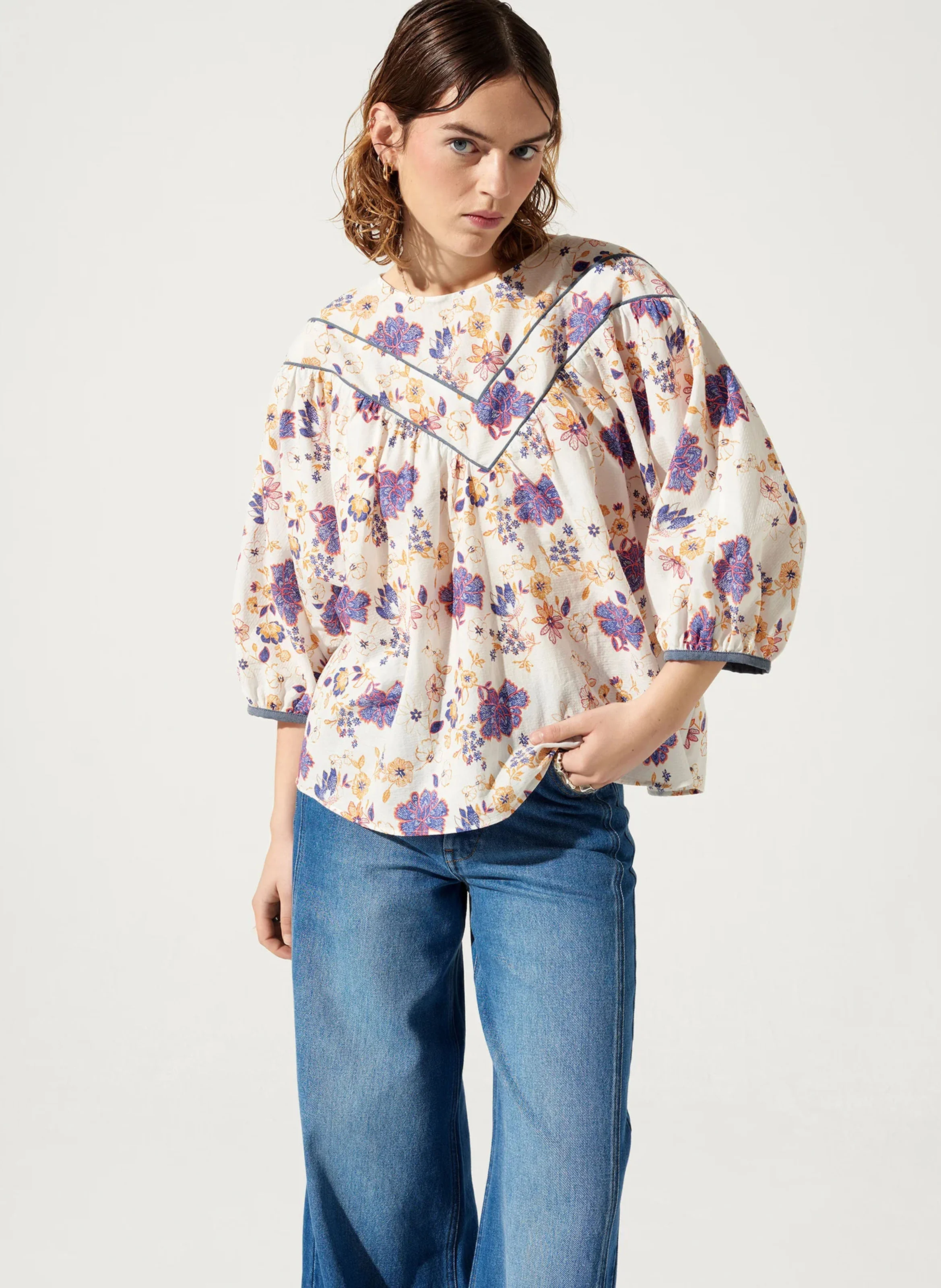 SONJA - Blouse oversize col rond en coton | Blanc