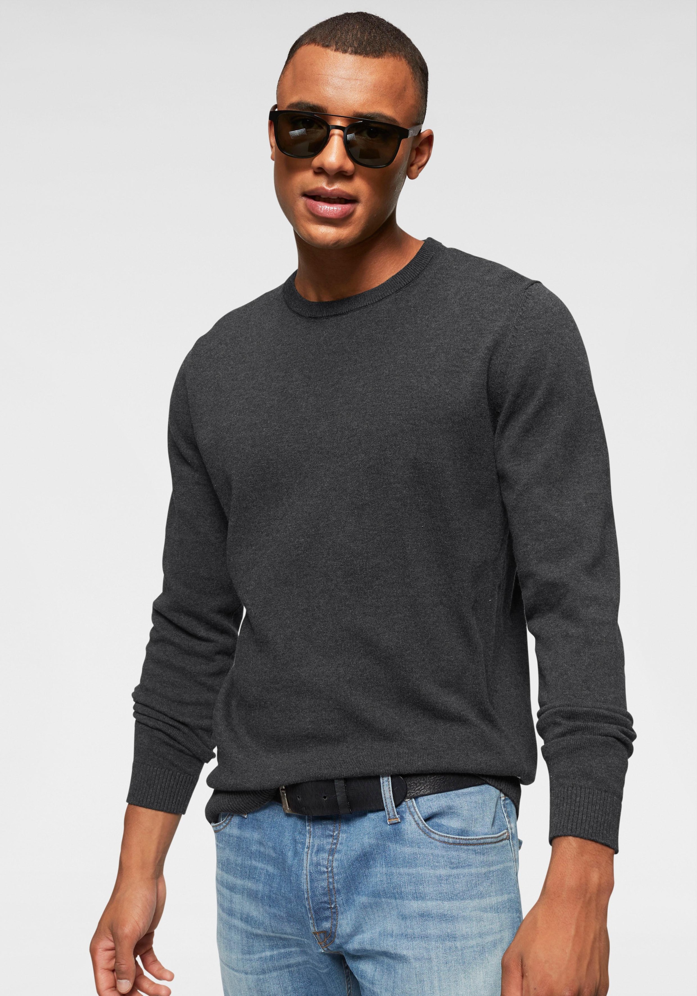 Jack & Jones Rundhalspullover »JJEBASIC mit Rundhals, ideal für Job und Freizeit«, unifarben, modisch, slim fit, Baumwolle, Rundhals