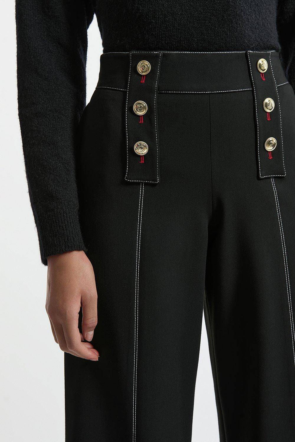 KarenMillen Pantalon Évasé Taille Haute Ajusté en Tissu Stretch Compact