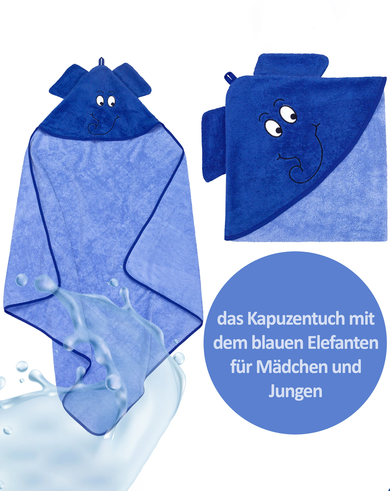 Kapuzenhandtuch ELEFANT (100x100) in blau