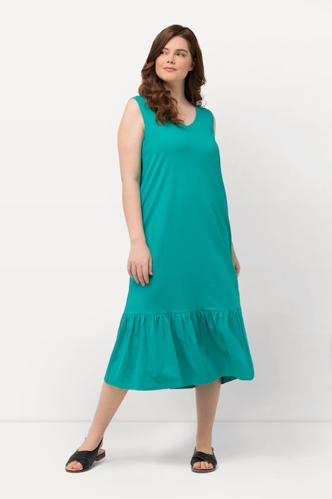 Midikleid, Volant, V-Ausschnitt, ärmellos, Biobaumwolle